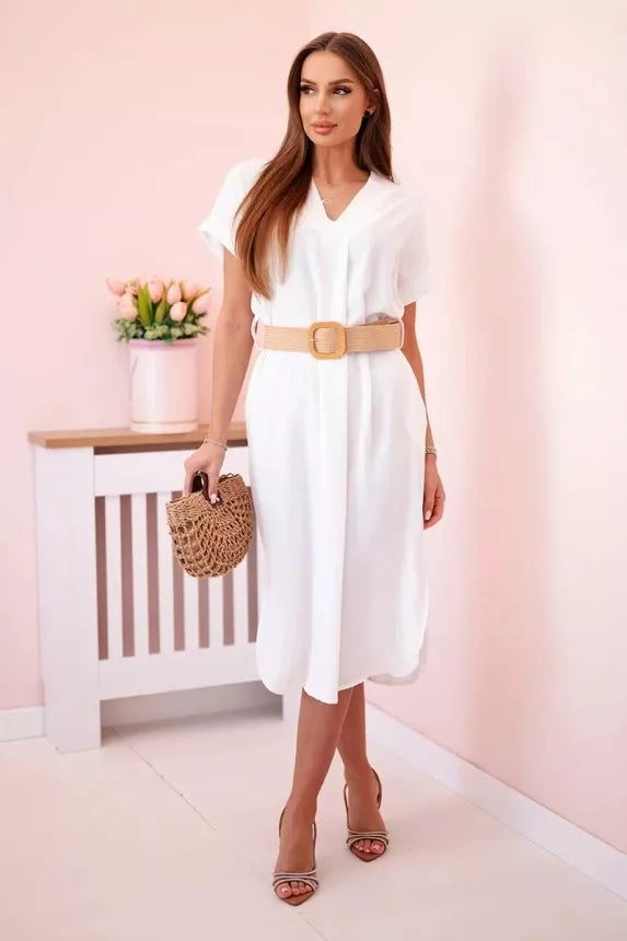 Women's white dress with belt Amber 