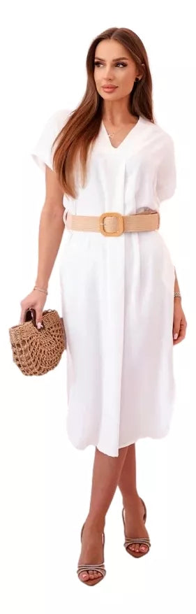 Women's white dress with belt Amber 