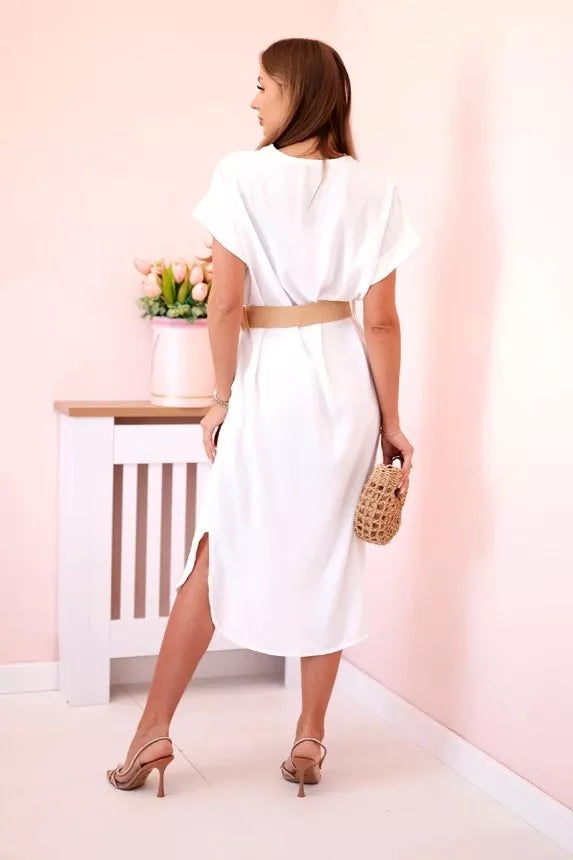 Women's white dress with belt Amber 