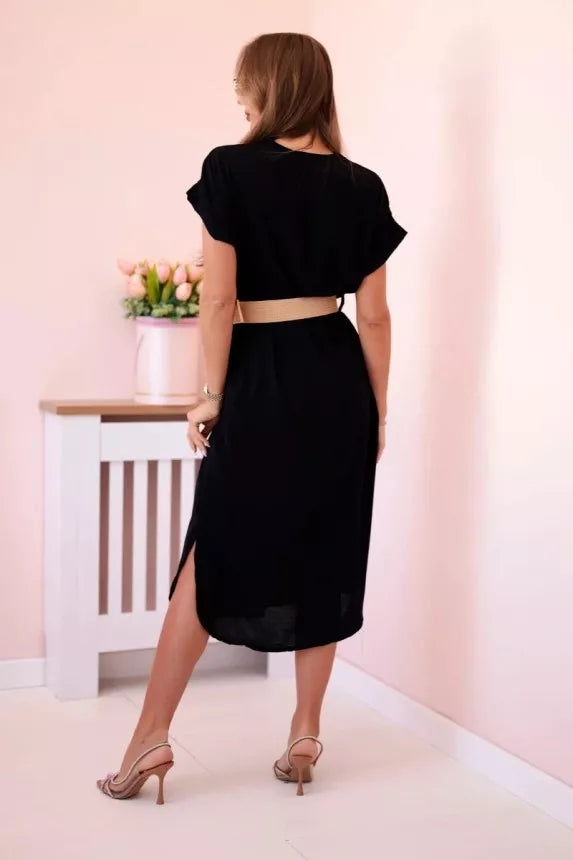 Women's black dress with belt Amber 