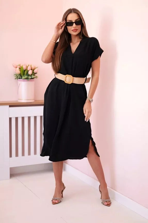 Women's black dress with belt Amber 