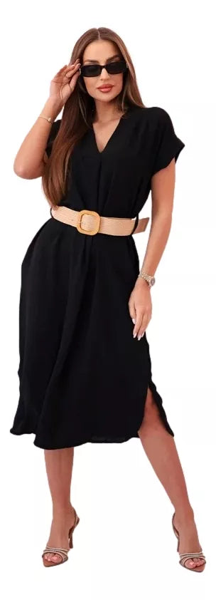 Women's black dress with belt Amber 