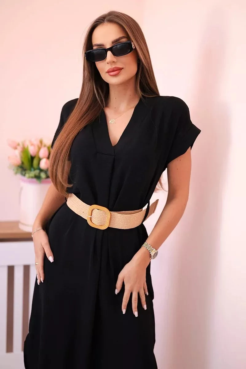 Women's black dress with belt Amber 