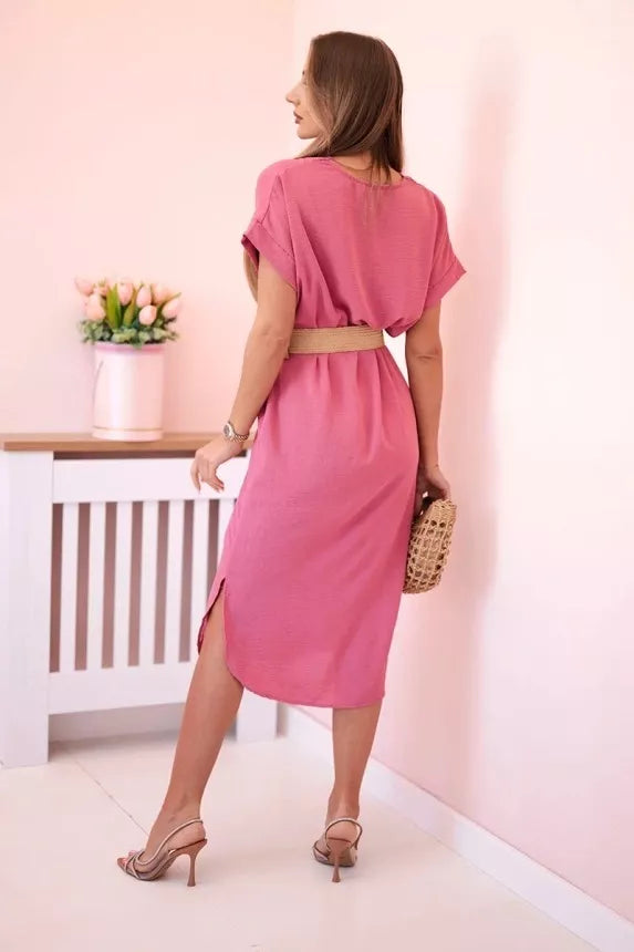 Women's dark pink dress with belt Amber