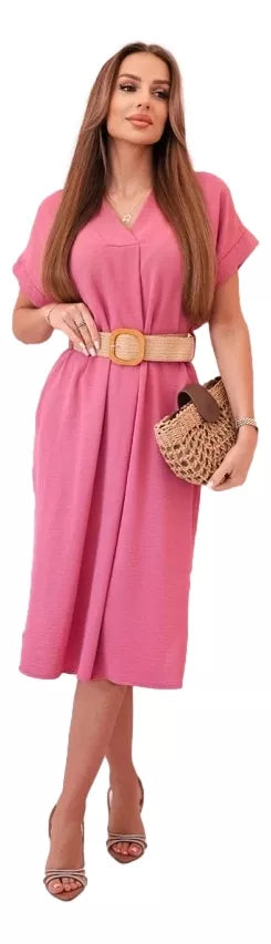 Women's dark pink dress with belt Amber