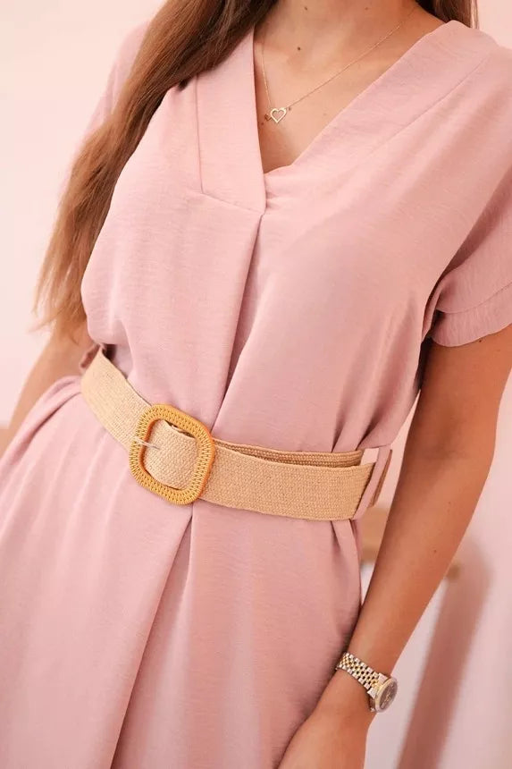 Women's light pink dress with belt Amber 