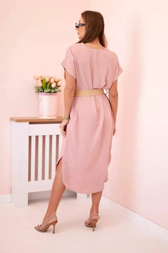 Women's light pink dress with belt Amber 