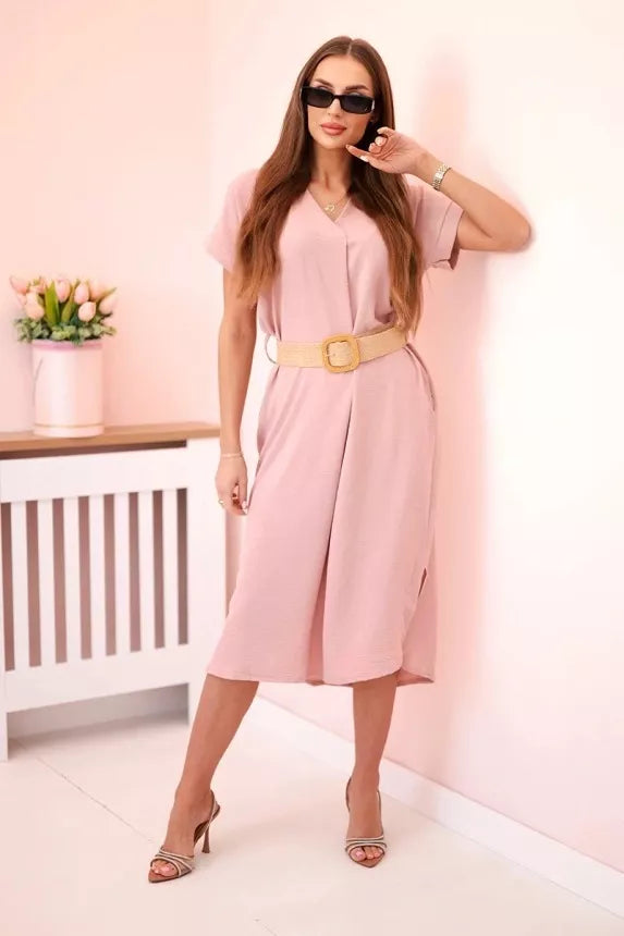 Women's light pink dress with belt Amber 