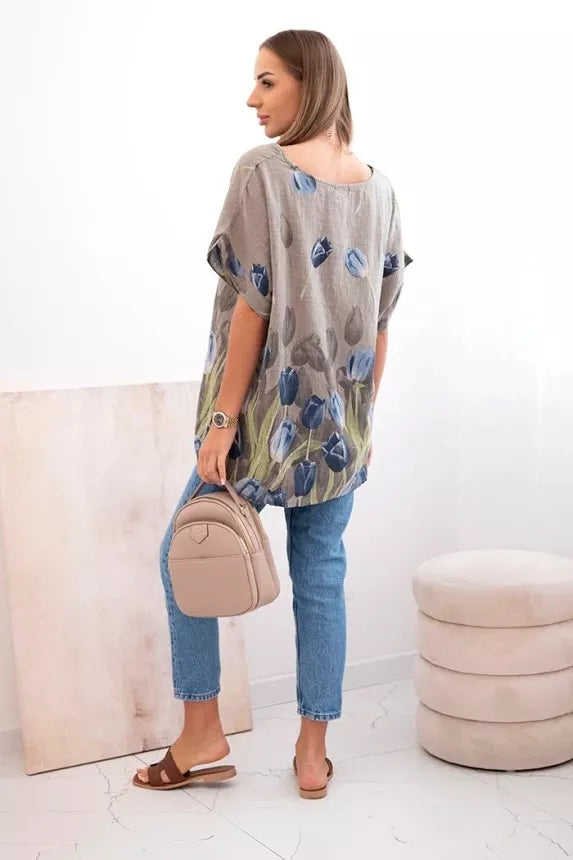 Women's gray shirt with flowers Limon