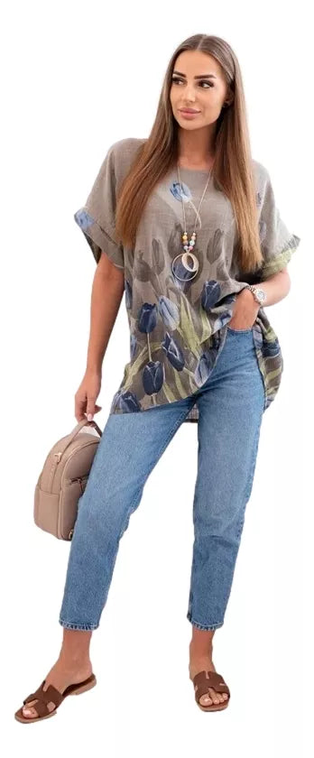 Women's gray shirt with flowers Limon