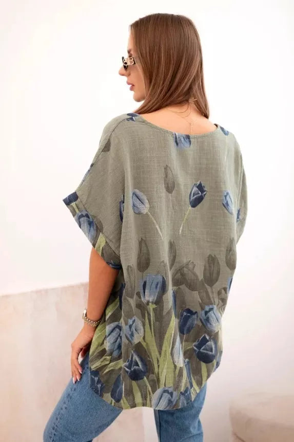 Women's khaki shirt with flowers Limon