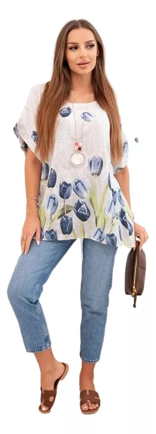 Women's white shirt with flowers Limon