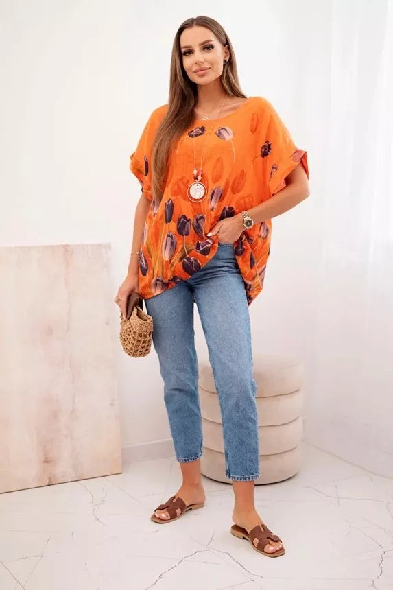 Women's orange shirt with flowers Limon
