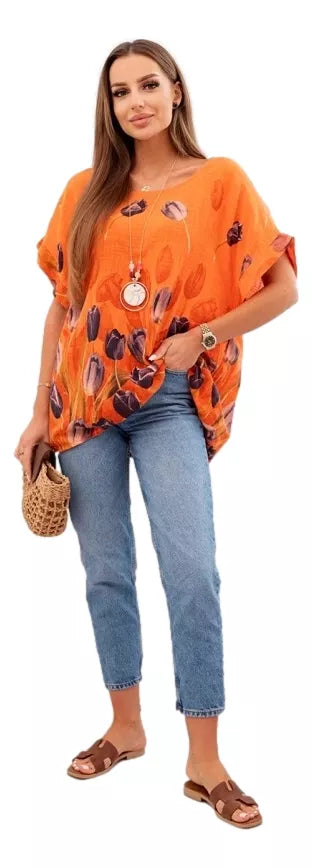 Women's orange shirt with flowers Limon