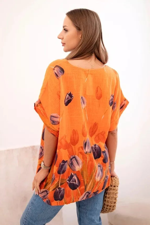 Women's orange shirt with flowers Limon