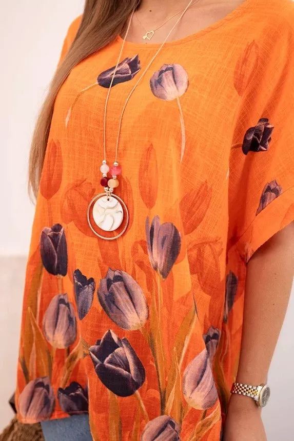 Women's orange shirt with flowers Limon