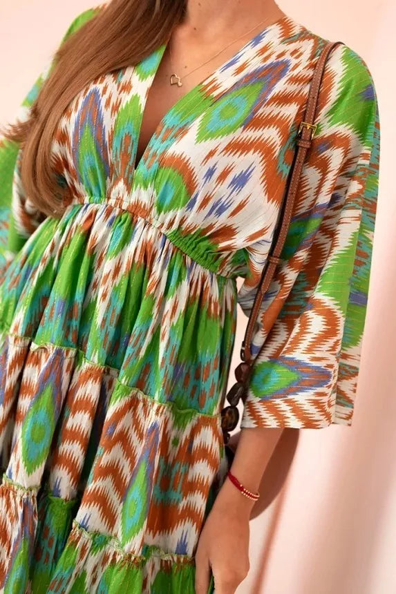 Women's green dress with wide sleeves Wave