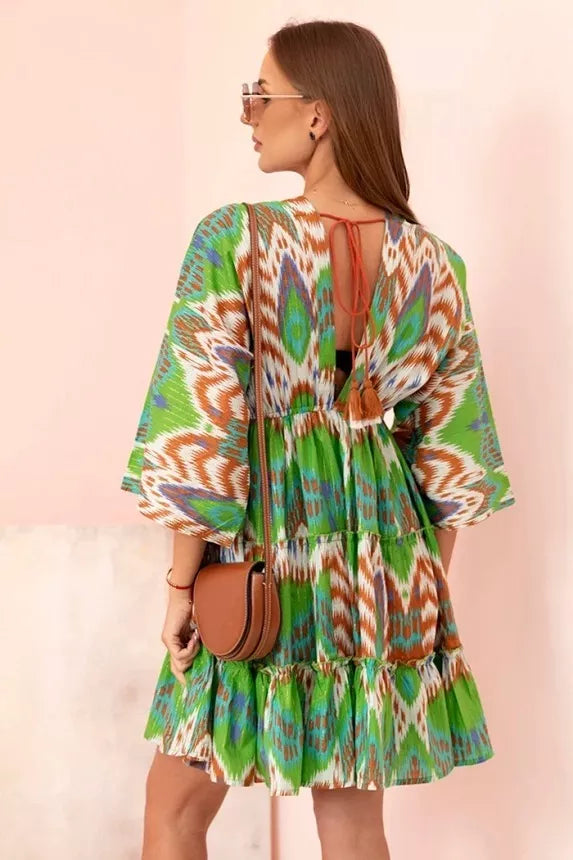 Women's green dress with wide sleeves Wave