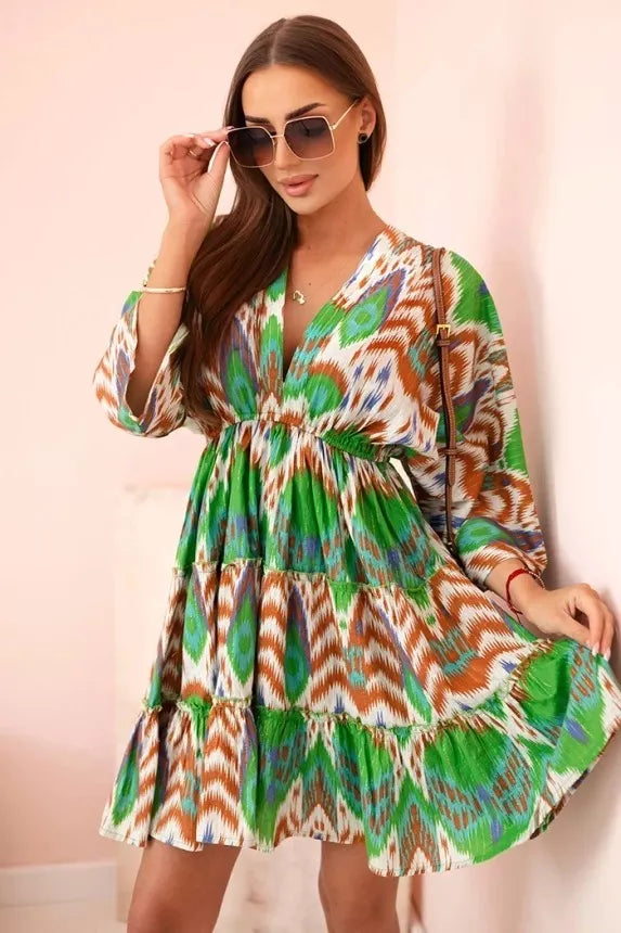 Women's green dress with wide sleeves Wave