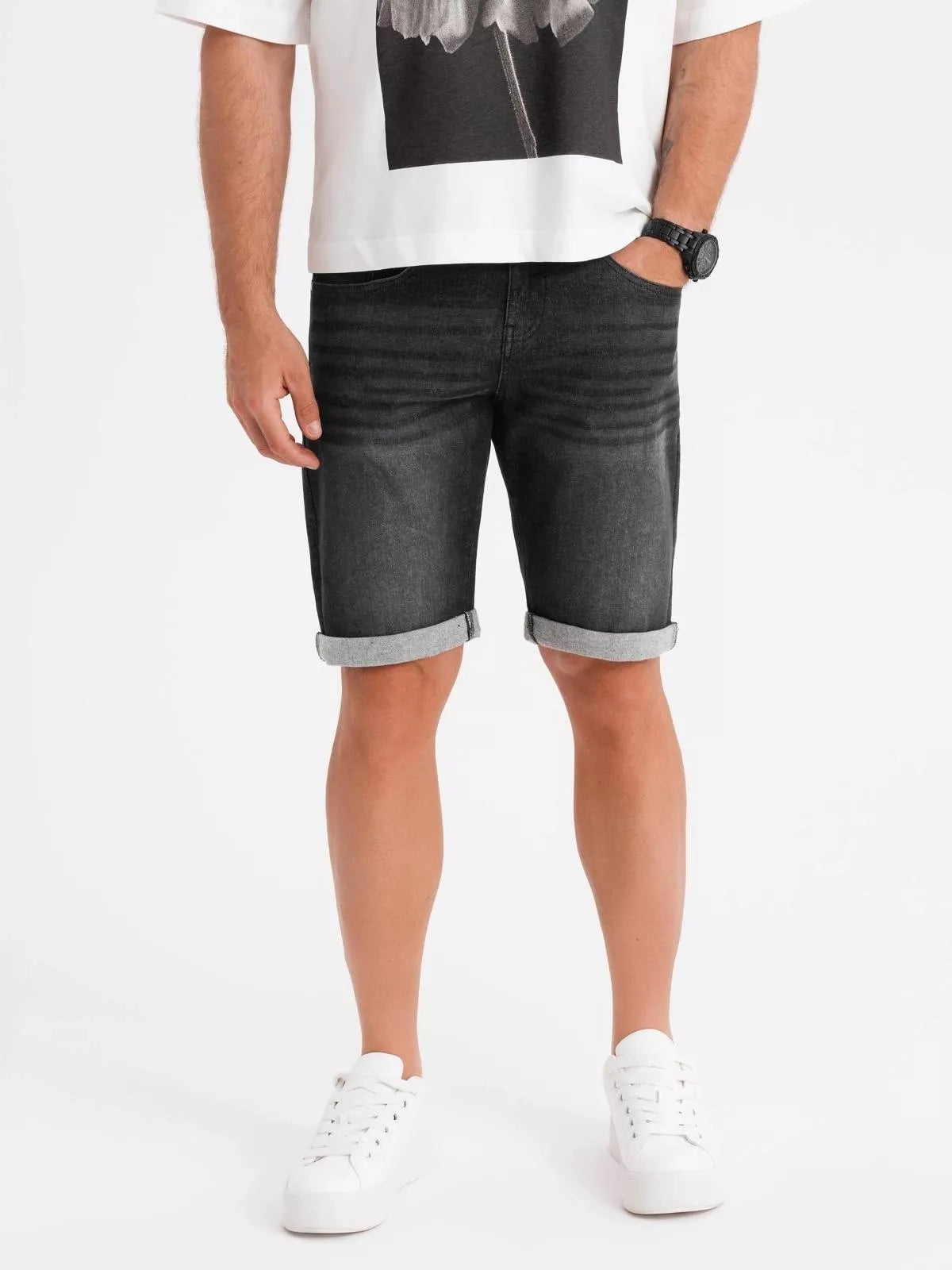 Men's black denim shorts Ragat