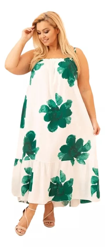 Women's white dress with green flowers Honey