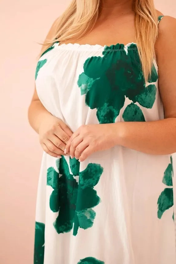 Women's white dress with green flowers Honey