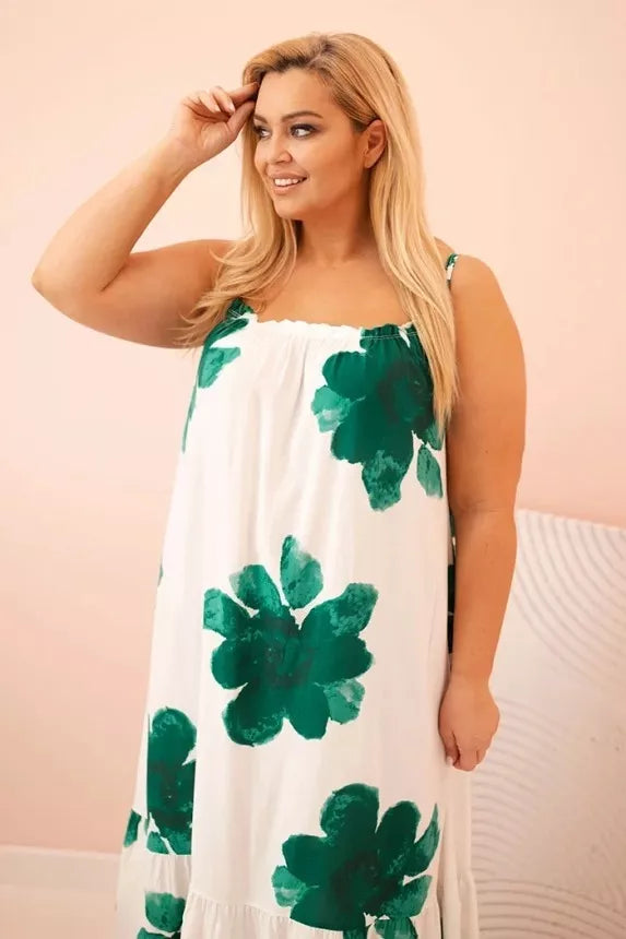 Women's white dress with green flowers Honey