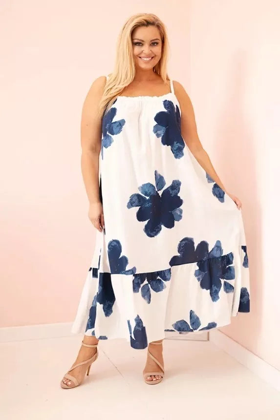 Women's white dress with blue flowers Honey