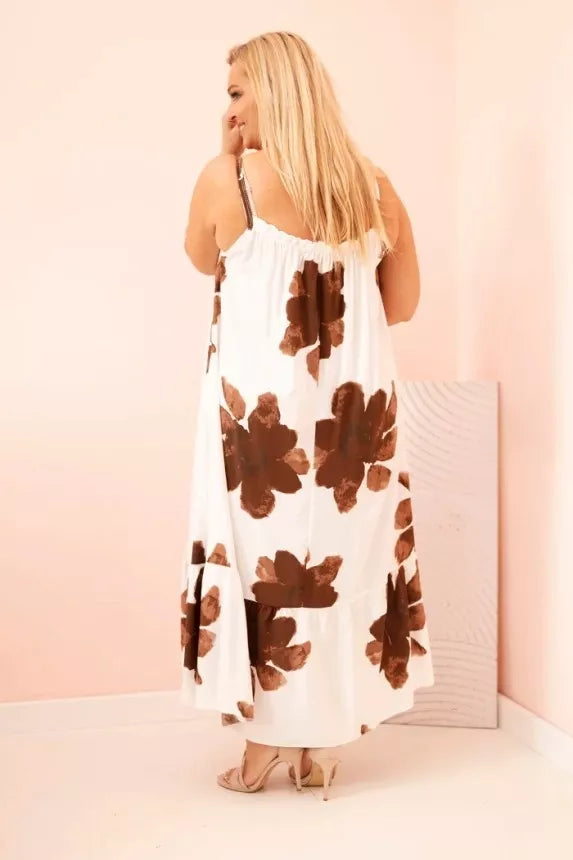 Women's white dress with brown flowers Honey