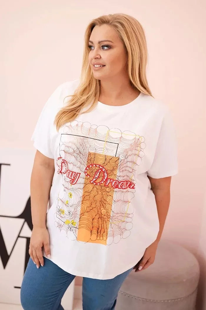 Women's white T-shirt with orange detail Day dream