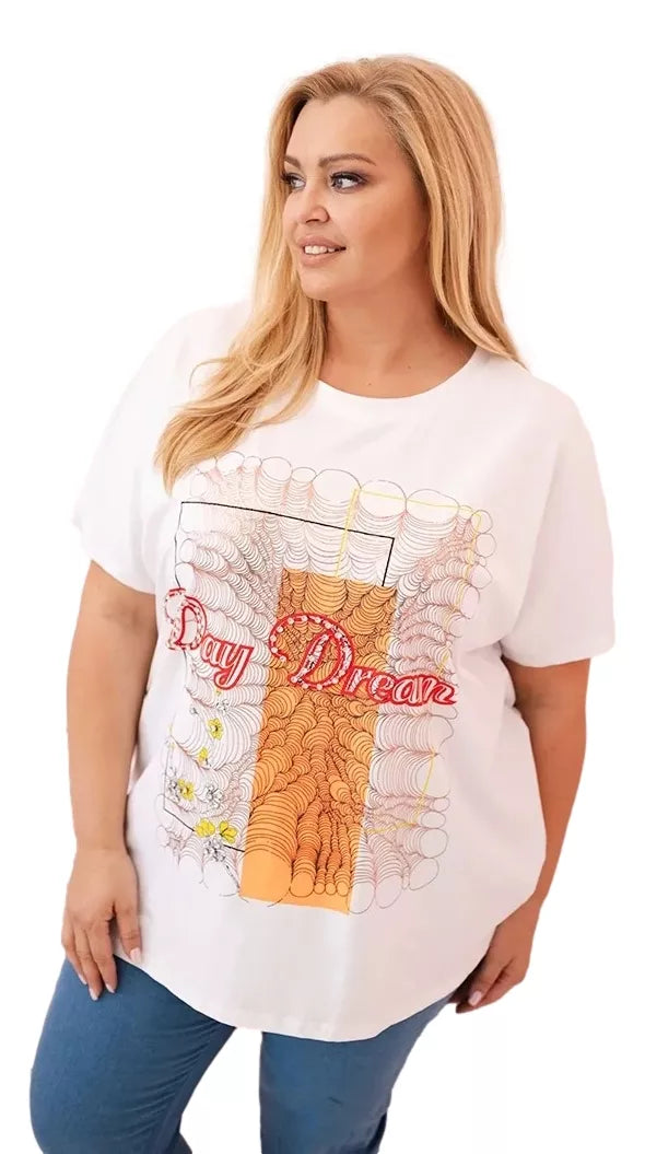 Women's white T-shirt with orange detail Day dream