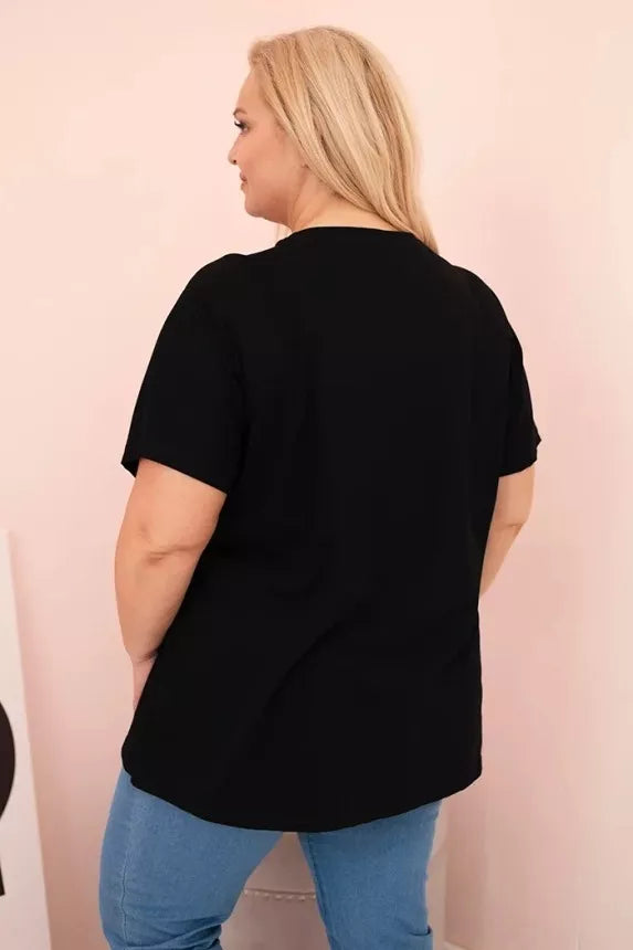 Women's black T-shirt with pink detail Day dream