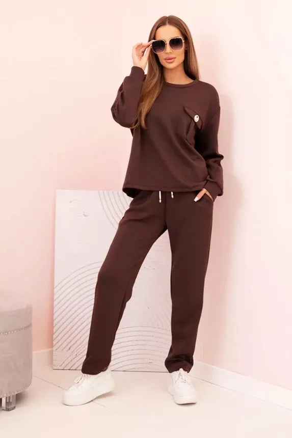 Naomi women's dark brown suit.