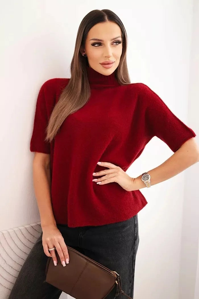 Women's burgundy short-sleeved sweater Endi 