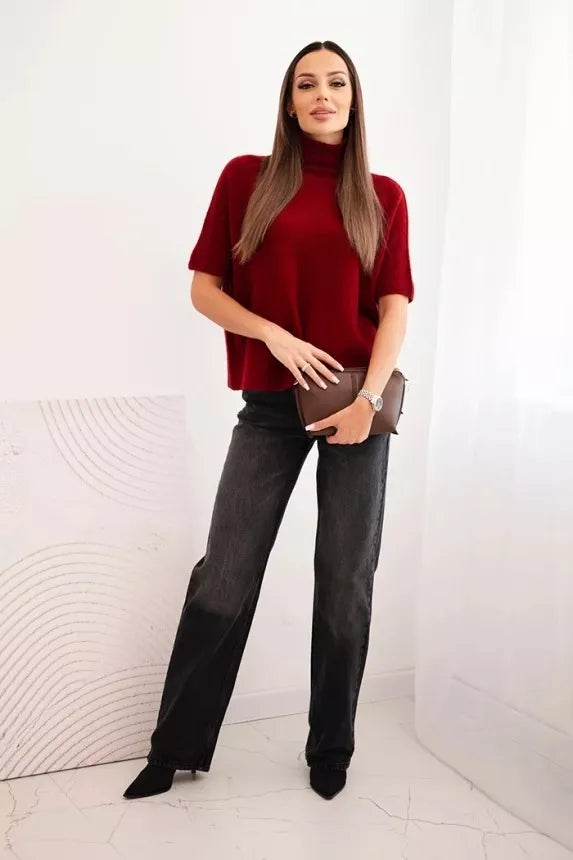 Women's burgundy short-sleeved sweater Endi 