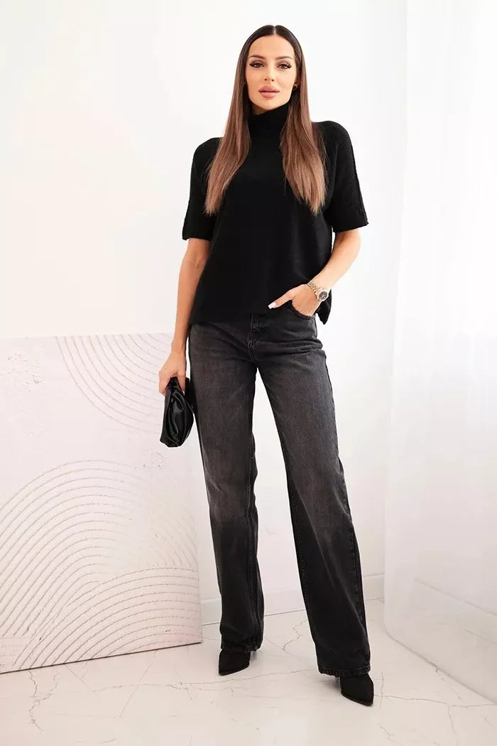 Women's black short-sleeved sweater Endi