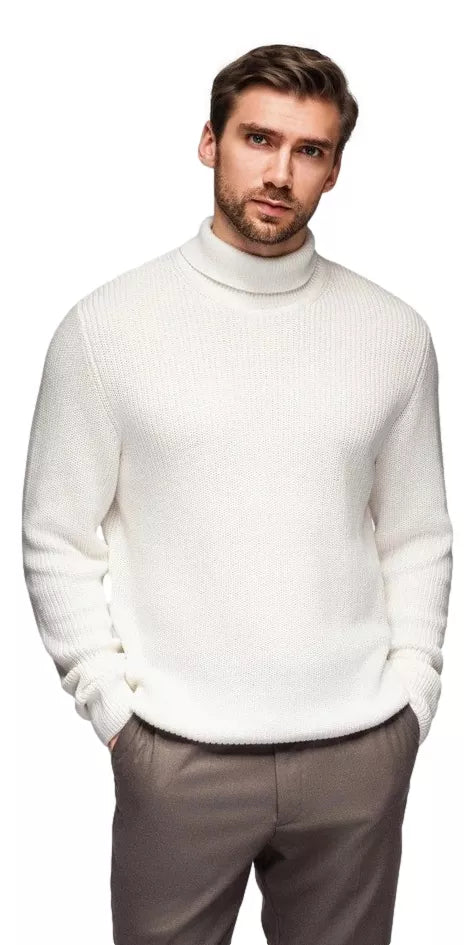 Men's white sweater with high neck Ton