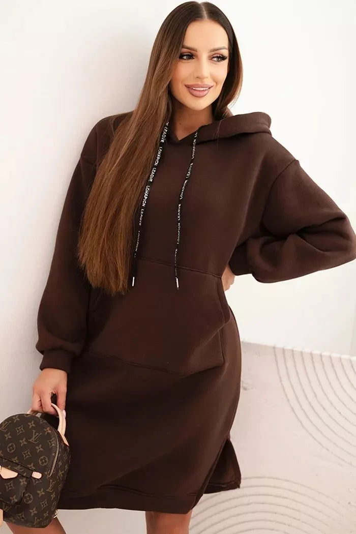 Women's warm dark brown dress with hood Leagve