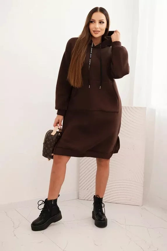 Women's warm dark brown dress with hood Leagve