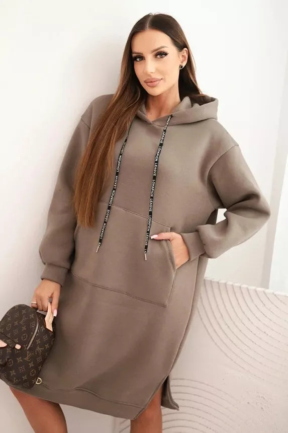 Women's warm dark brown dress with hood Leagve