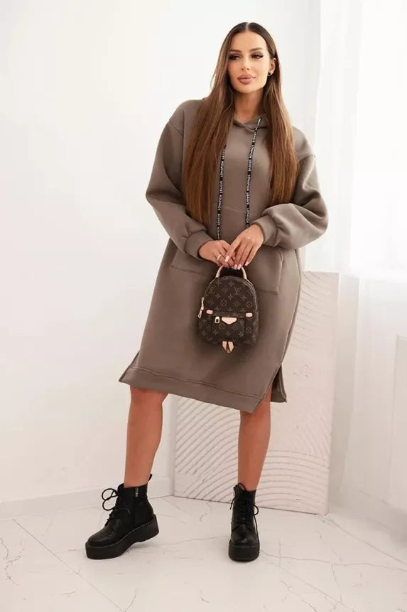 Women's warm dark brown dress with hood Leagve