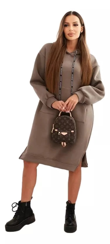 Women's warm dark brown dress with hood Leagve