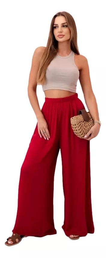 Women's wide dark red trousers Andi