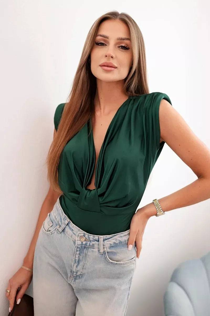 Women's blouse in green with a deep neckline Ana 