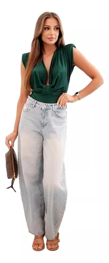 Women's blouse in green with a deep neckline Ana 