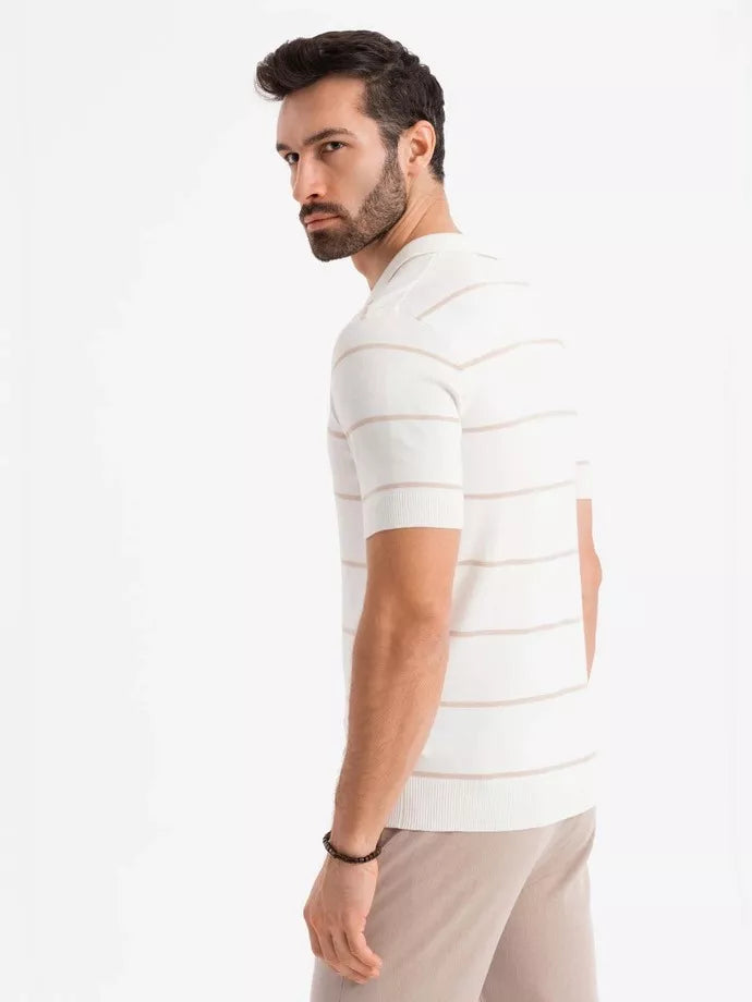 Men's striped white with brown stripes polo shirt Ton