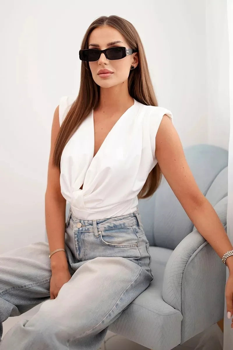 Women's white blouse with a deep neckline Ana 