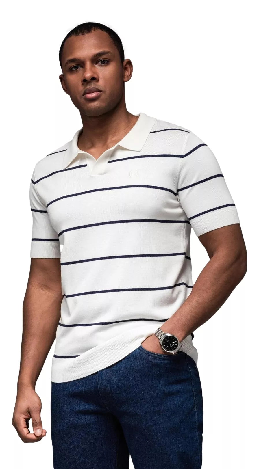 Men's striped white with blue stripes polo shirt Ton