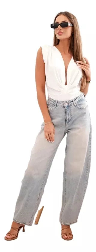 Women's white blouse with a deep neckline Ana 