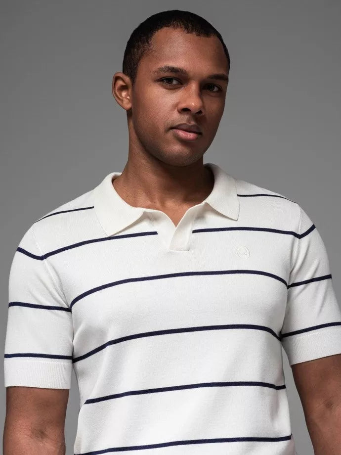 Men's striped white with blue stripes polo shirt Ton